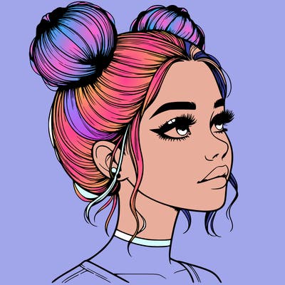 realistic girl with buns on the top of her head