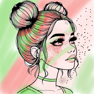 realistic girl with buns on the top of her head