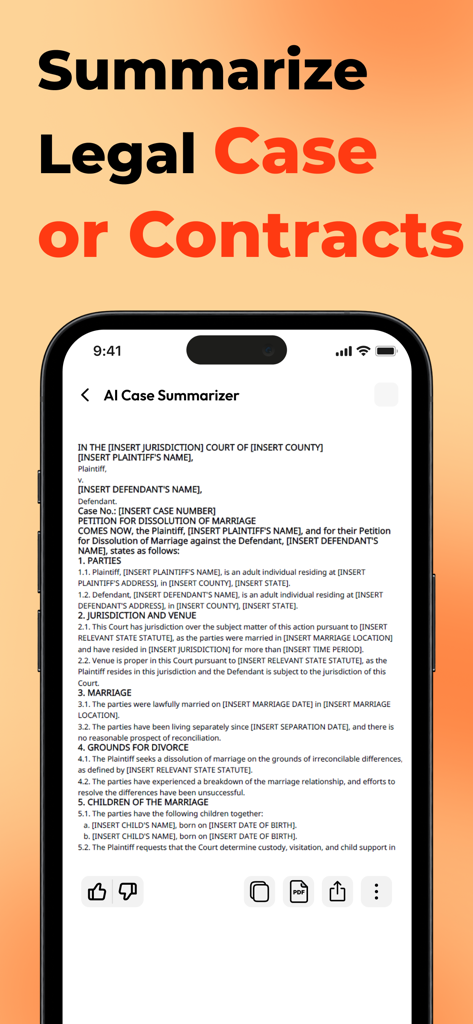 AI Legal Documents Generator - Interfaz de la aplicación Generador de Documentos Legales con IA mostrando la función Analizador de Casos con IA analizando una petición legal.