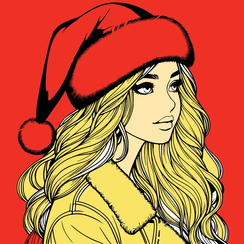 realistic girl in santa hat