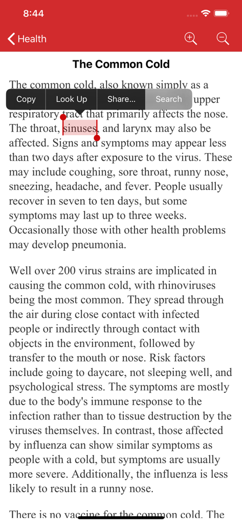 Tureng Vocabulary Notebook - Tureng Vocabulary Notebook app reading exercise with a word highlighted for definition lookup