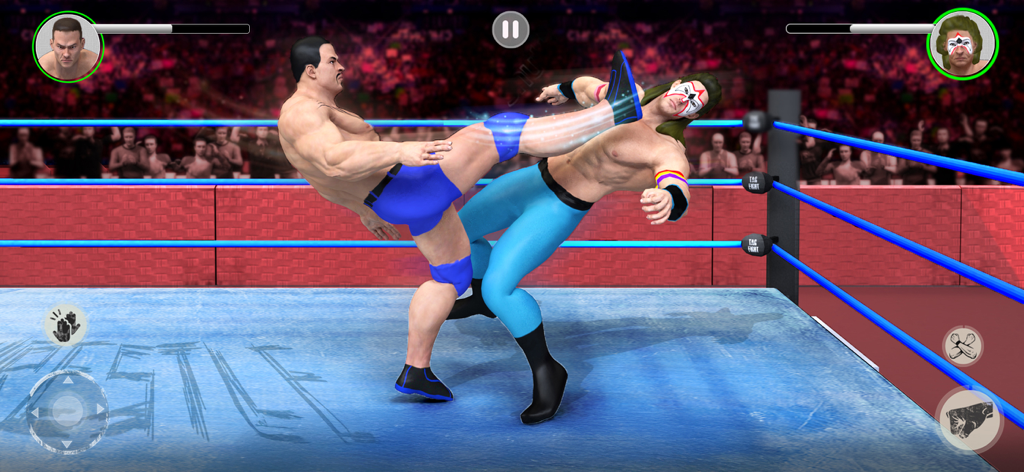 PRO Wrestling : Super Fight 3D - A 3D wrestler performing a high kick move against an opponent in a wrestling ring