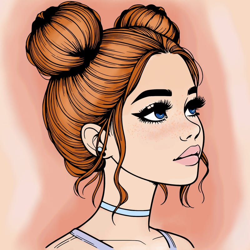 realistic girl with buns on the top of her head