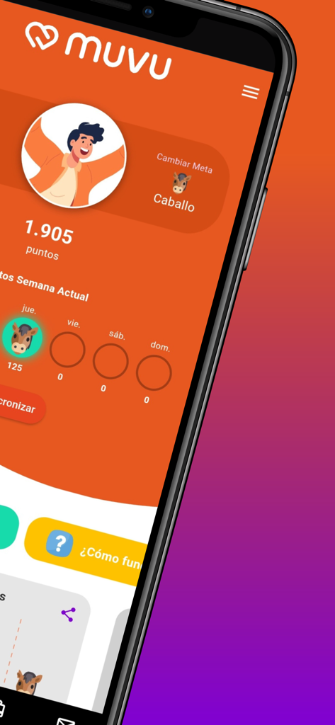 Muvu - Muvu app dashboard showing points and weekly activity progress