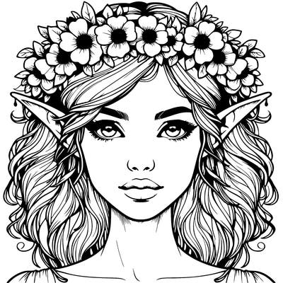 realistic female elf with flower crown