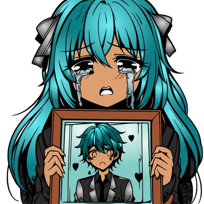anime girl crying holding picture of her ex