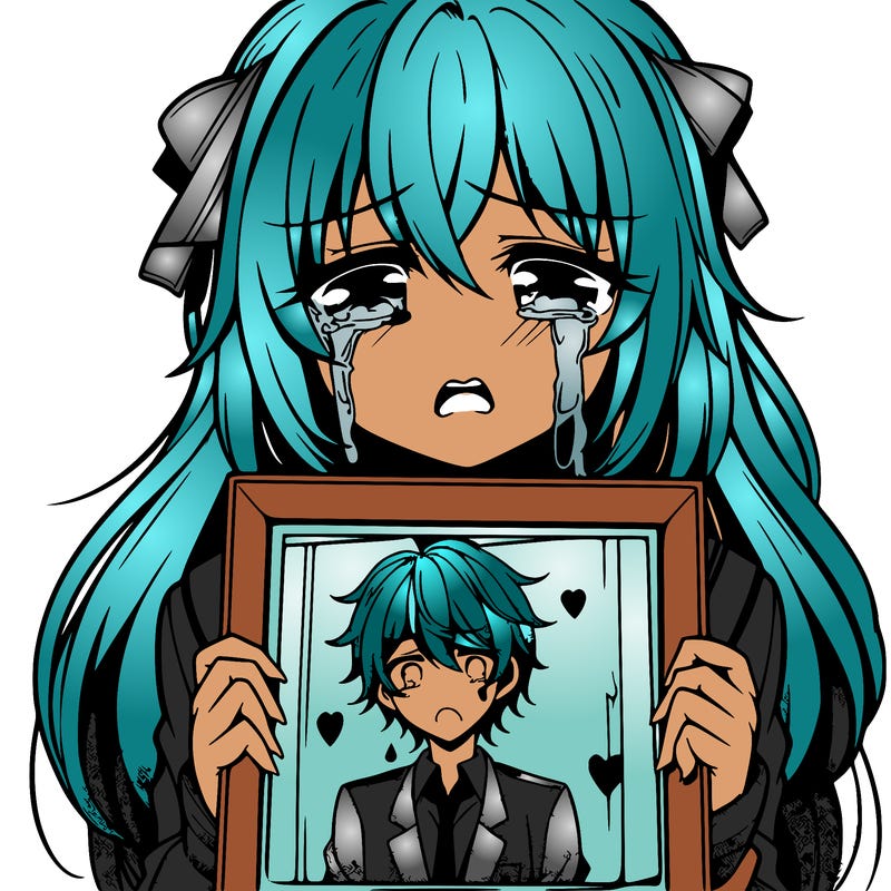 anime girl crying holding picture of her ex