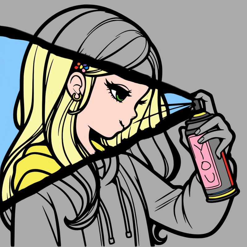 a realistic girl spray painting