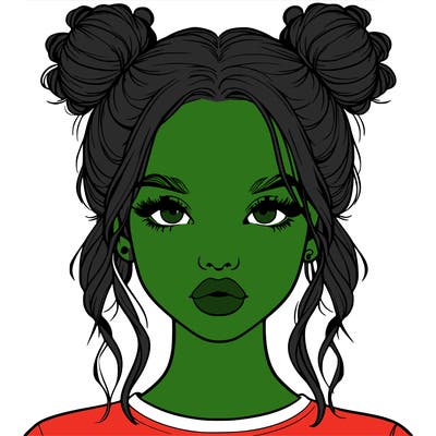 realistic girl with two buns in hair and lips