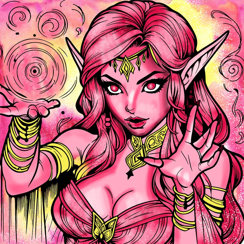 realistic scary beautiful elf sorceress casting spell