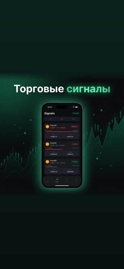 Aspiro trade - Aspiro Trade mobile app display showing gold trading signals with entry and exit prices on a dark themed interface
