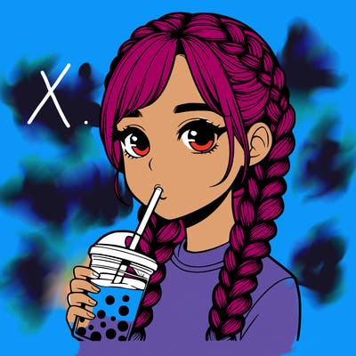 realistic girl with braided hair drinking boba