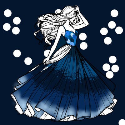 realistic woman with dress flowing in the wind