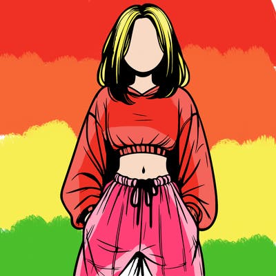 realistic girl faceless with baggy pants and a crop top