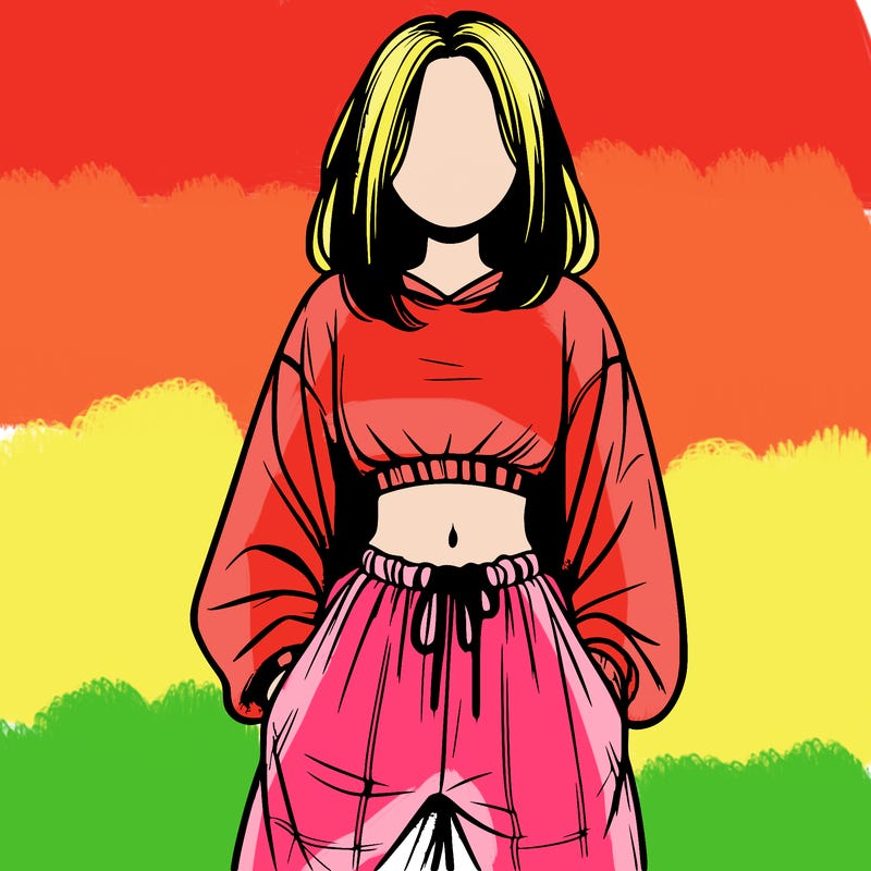 realistic girl faceless with baggy pants and a crop top