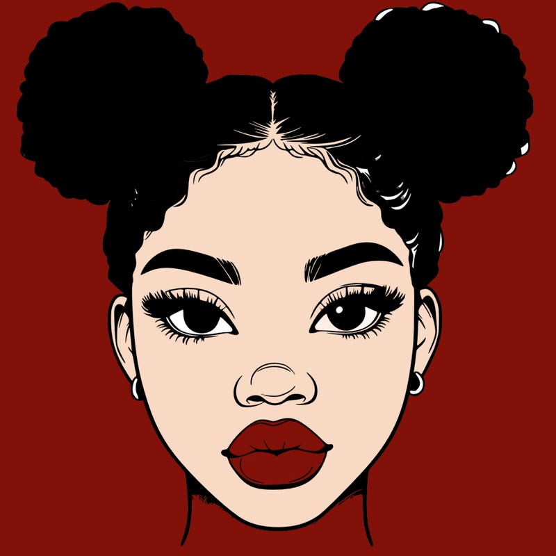 realistic black woman with two buns