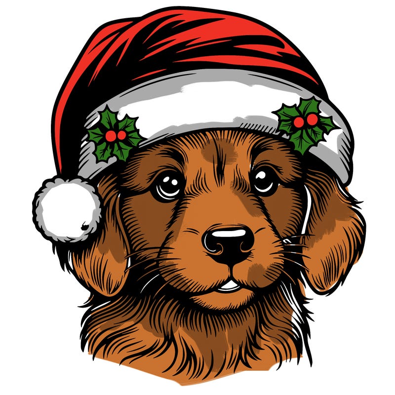 realistic dog wearing a santa hat