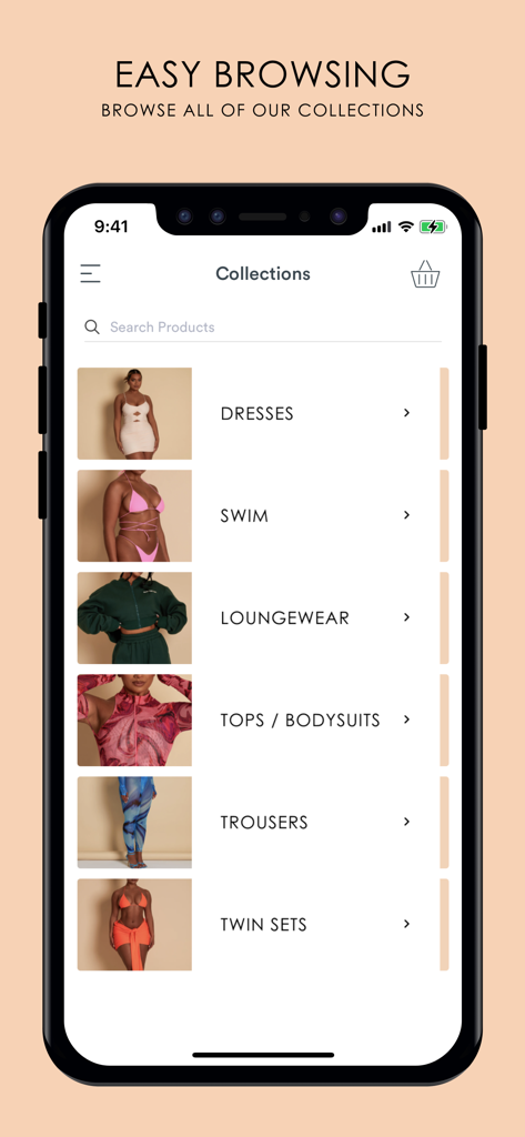 Mars The Label - Mars The Label mobile app display showing fashion categories including dresses swim and loungewear