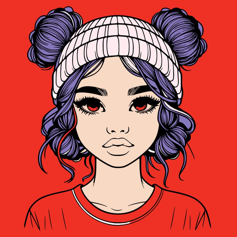 realistic girl with buns in her hair with a beanie on