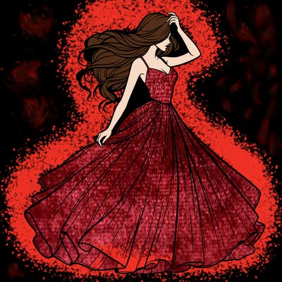 realistic woman with dress flowing in the wind