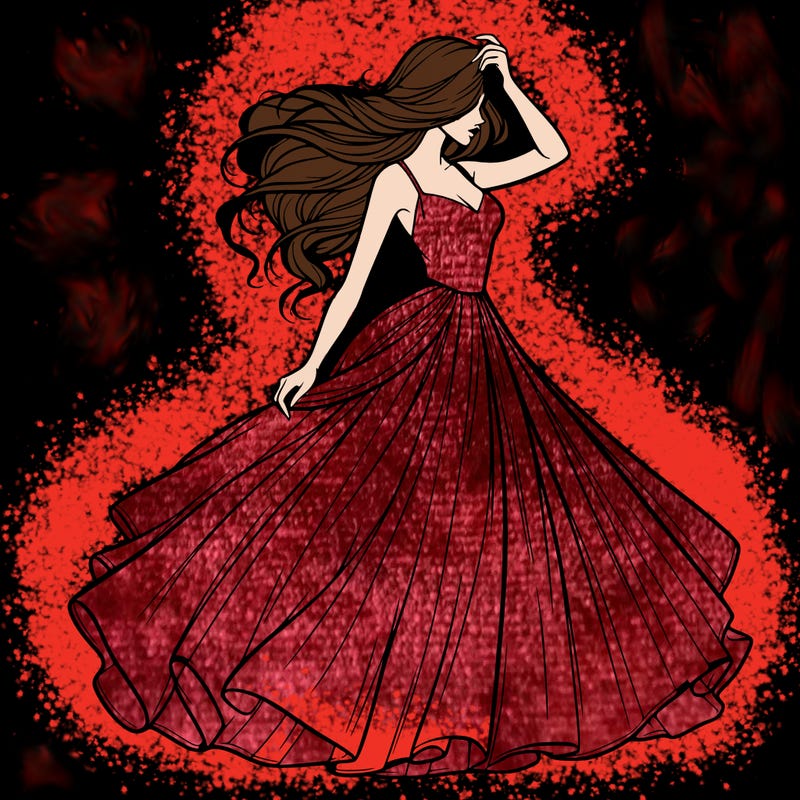 realistic woman with dress flowing in the wind
