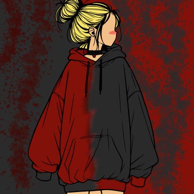 realistic girl with a oversized sweatshirt on and a bun