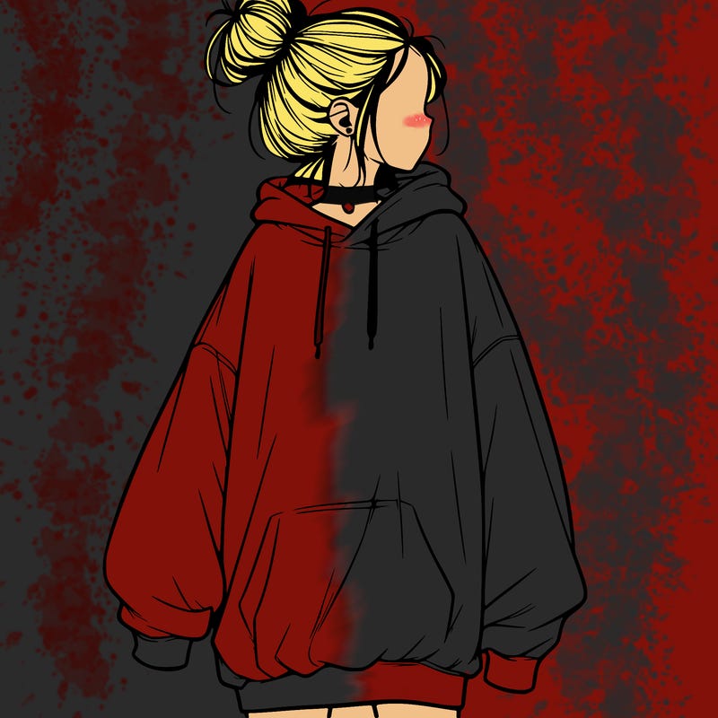 realistic girl with a oversized sweatshirt on and a bun