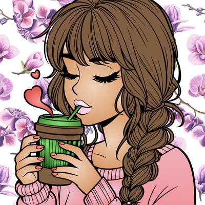 realistic girl drinking coffee