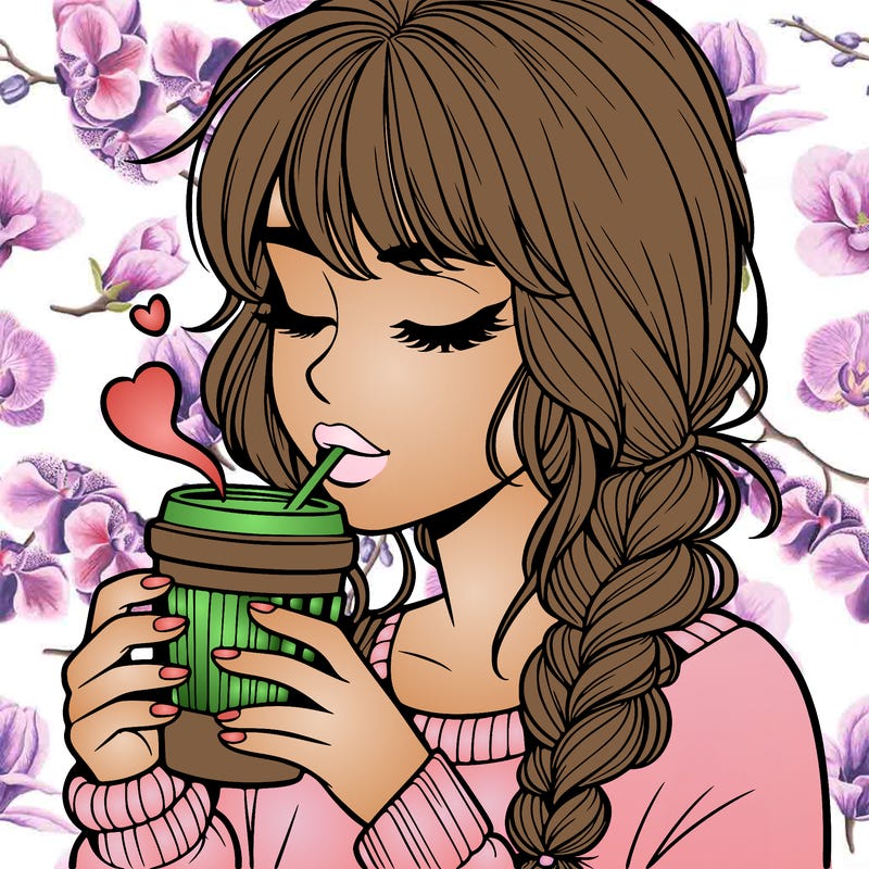 realistic girl drinking coffee