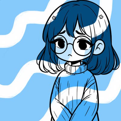 sad girl with glasses in a sweater