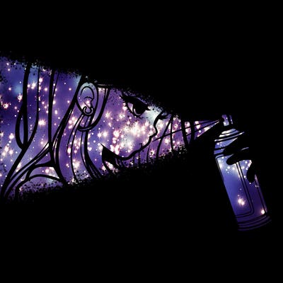 a realistic girl spray painting