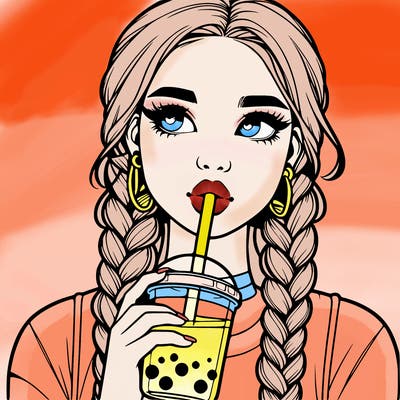realistic girl with braided hair drinking boba
