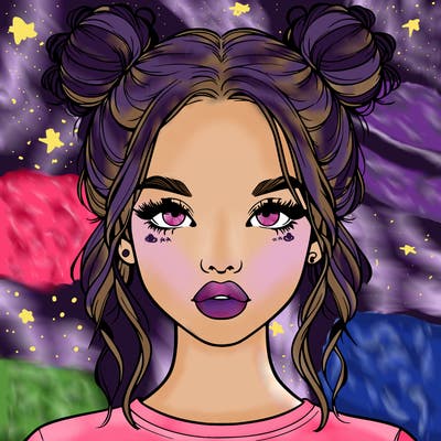 realistic girl with two buns in hair and lips