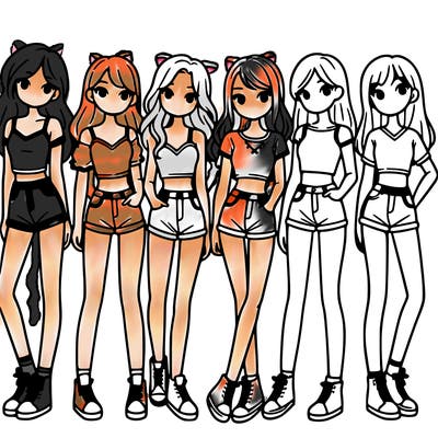 a group of girls wearing crop tops and shorts