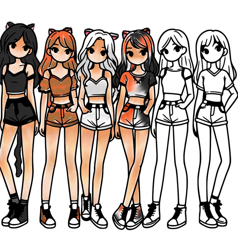 a group of girls wearing crop tops and shorts