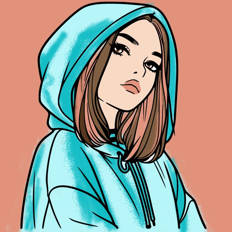 a realistic girl in a hoodie