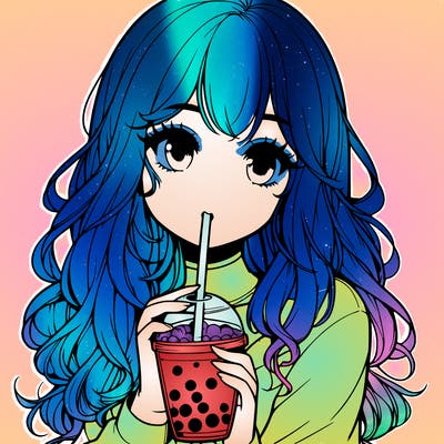 realistic girl drink a boba