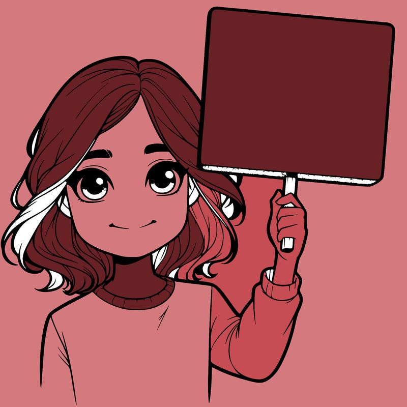 realistic girl holding up a sign