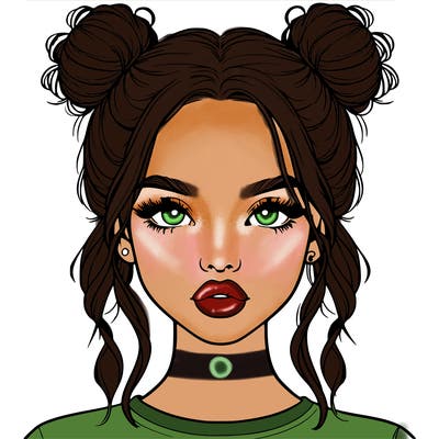 realistic girl with two buns in hair and lips