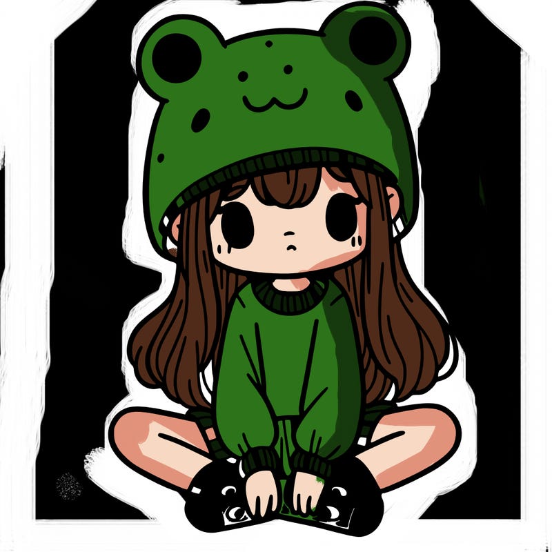 a girl wearing a frog hat and some frog socks