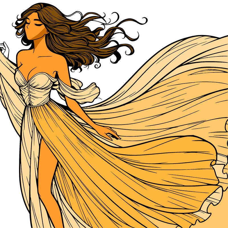 realistic woman in dress flowing the the wind