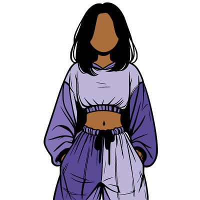 realistic girl faceless with baggy pants and a crop top