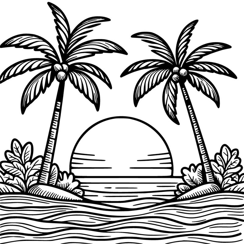 palm tree sunset with ocean