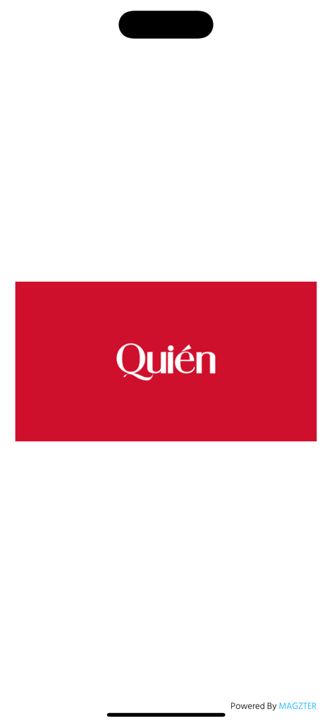 Quién - The Quien magazine app splash screen showing its white logo on a red background