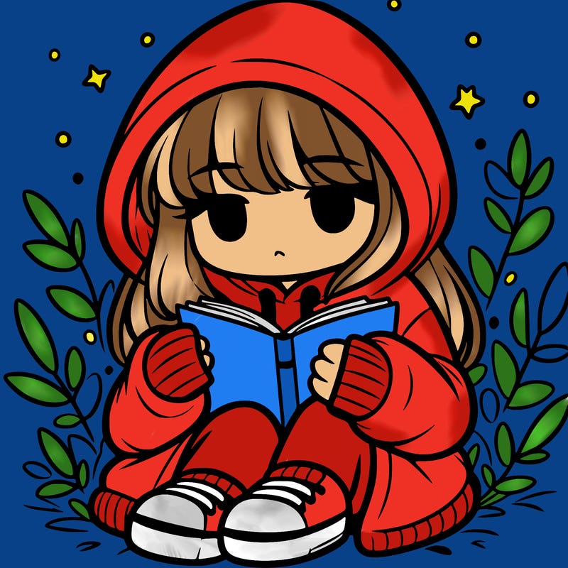 girl in oversized hoodie reading a book