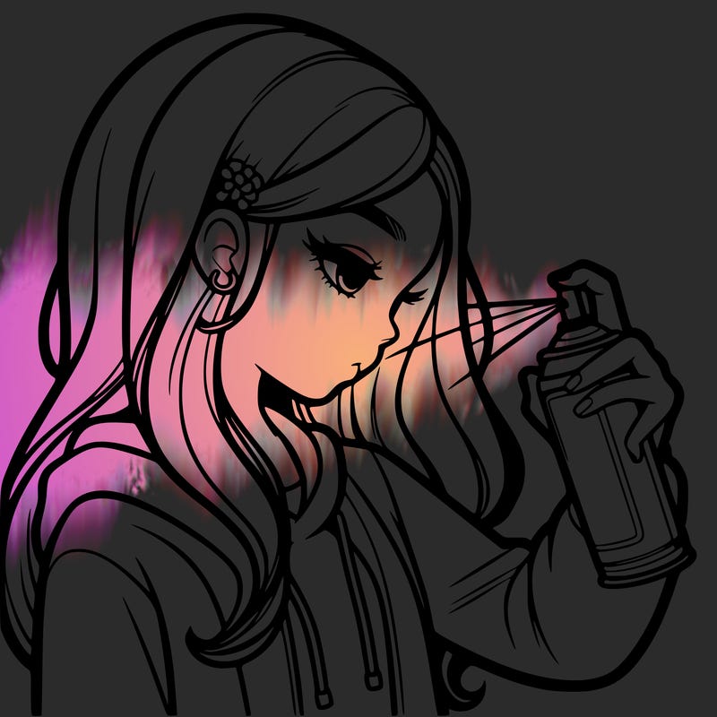 a realistic girl spray painting