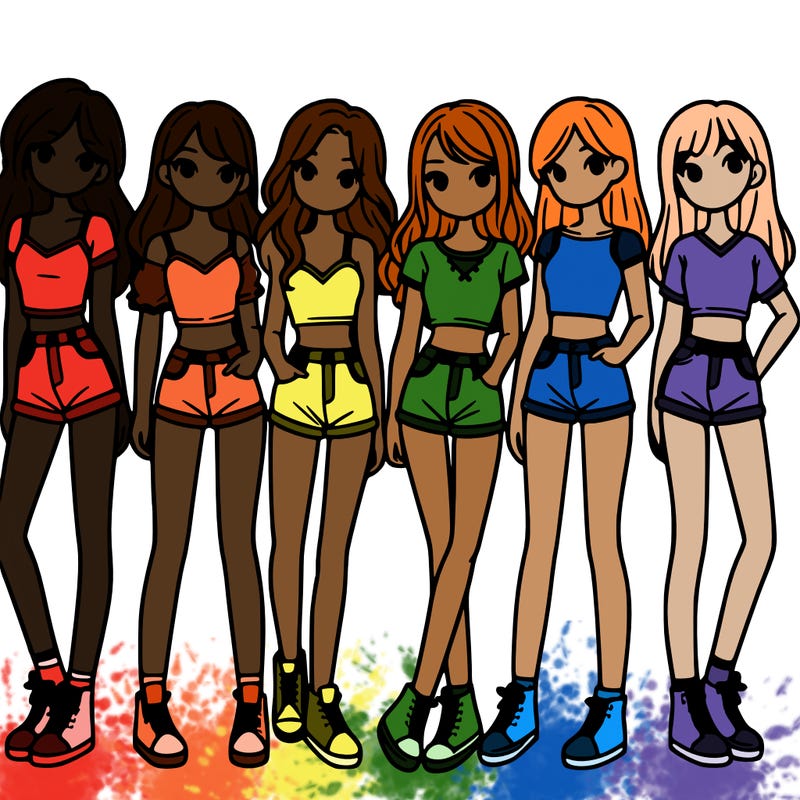 a group of girls wearing crop tops and shorts