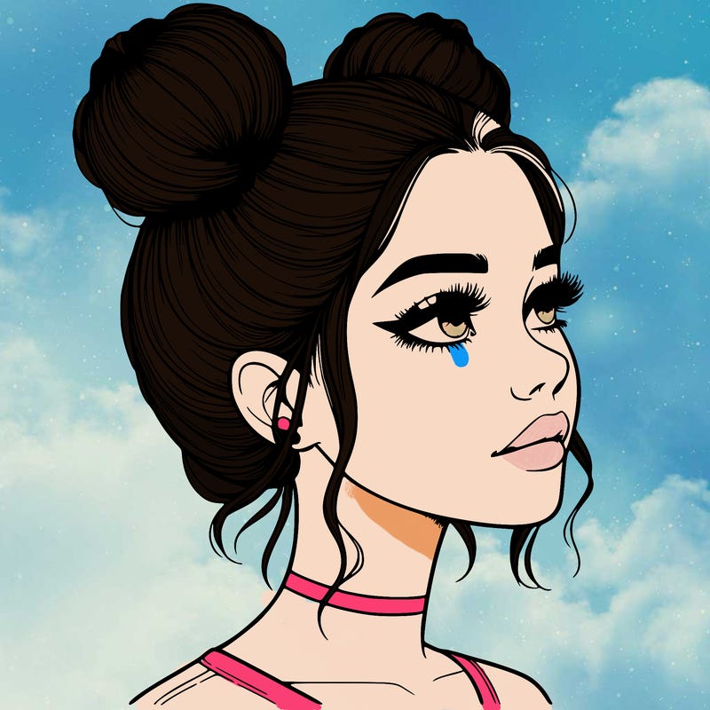realistic girl with buns on the top of her head