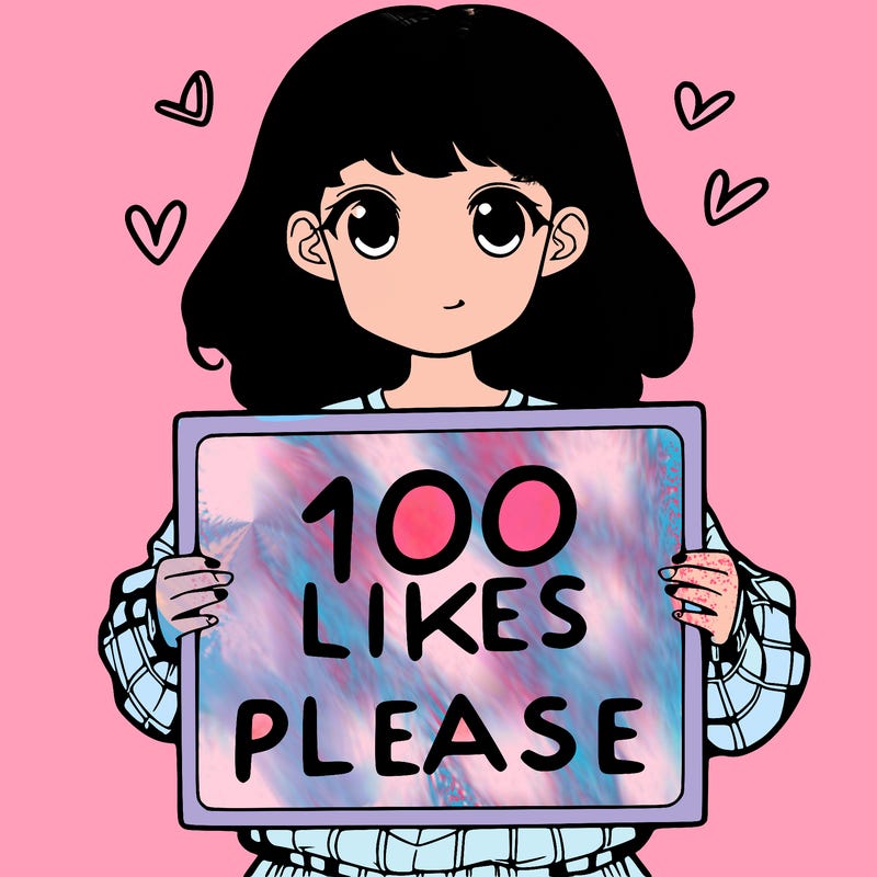 a girl holding a sign saying 100 likes please
