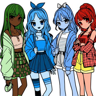 teen manga girls group of 4